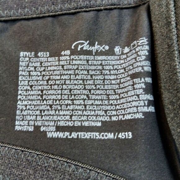 Women's 44B Playtex 4513 Secrets Side Smoothing Embroidered Underwire Bra Black - Picture 4 of 6